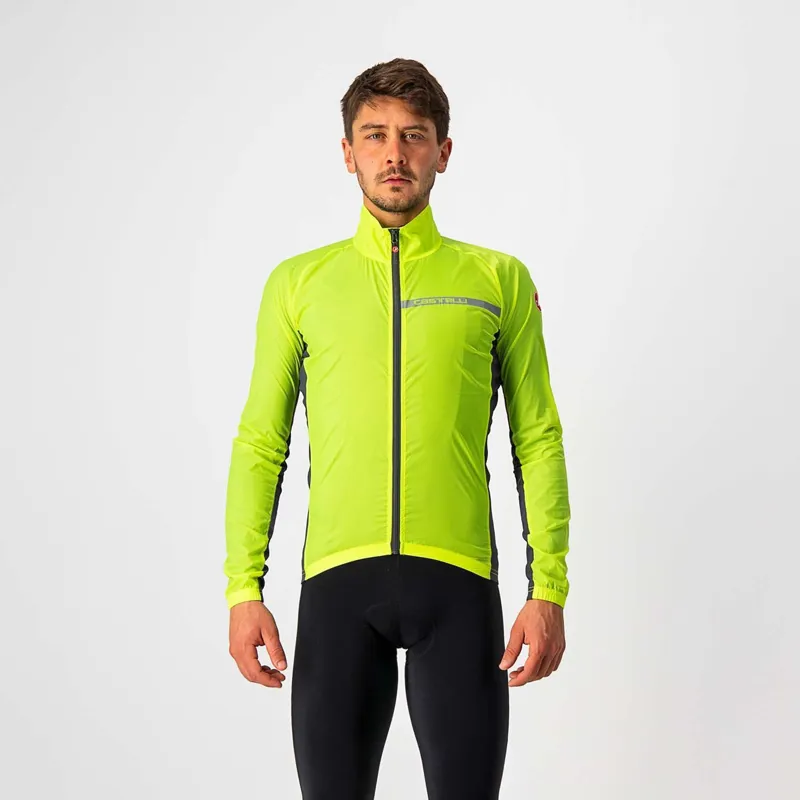 Castelli Squadra Stretch Mens Jacket - Yellow Fluo/Dark Grey - Size Medium
