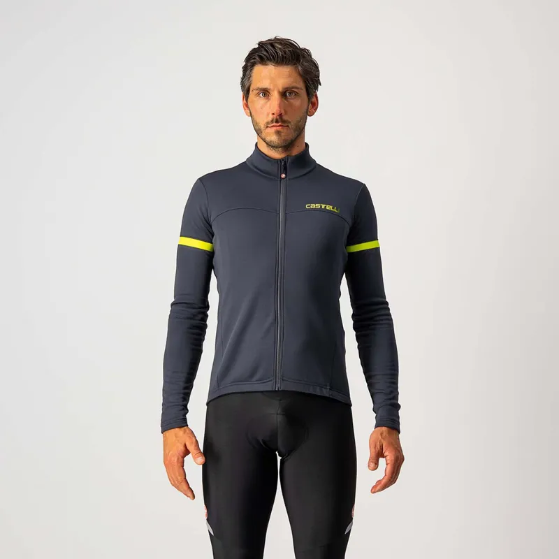 Castelli Fondo 2 Mens Long Sleeve Jersey - Dark Grey/Yellow Fluo Reflex