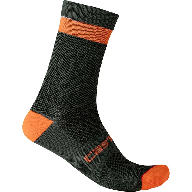 Castelli Alpha 18 Cycling Sock - Military Green/Fiery Red
