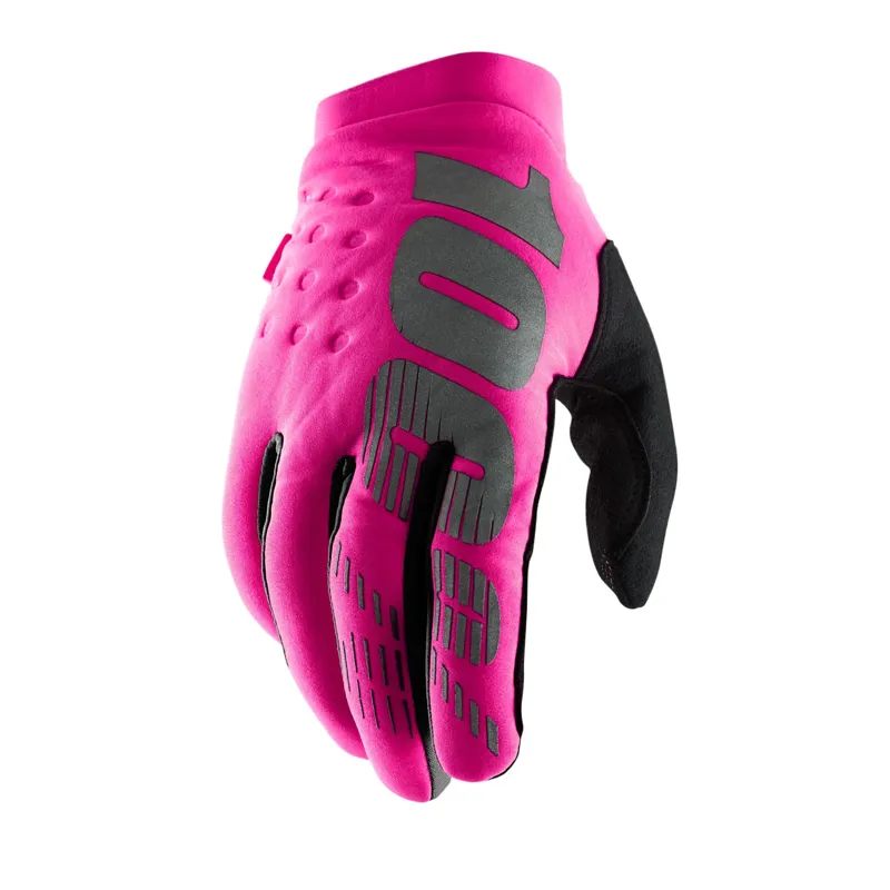 100% Brisker Cold Weather Womens Mountain Bike Gloves - Neon Pink/Black - Size Large
