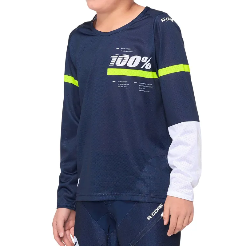 100% R-Core Youth Kids Mountain Bike Jersey - Dark Blue/Yellow