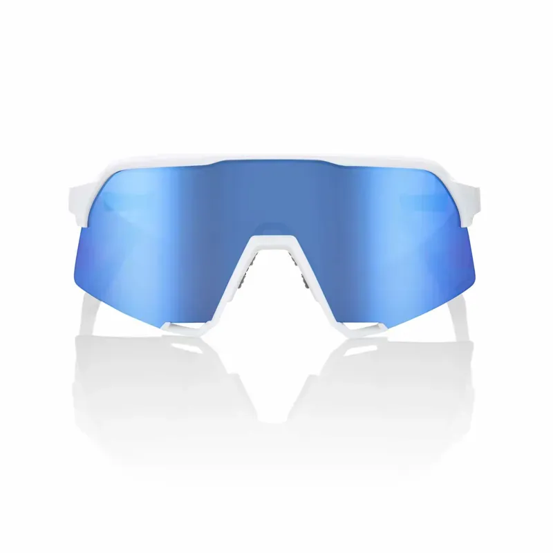 100% S3 Cycling Sunglasses - Matte White/HiPER Blue Multilayer Mirror-1
