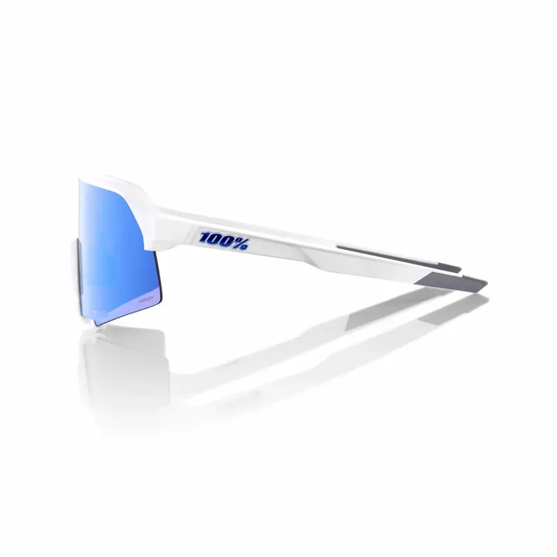 100% S3 Cycling Sunglasses - Matte White/HiPER Blue Multilayer Mirror-2