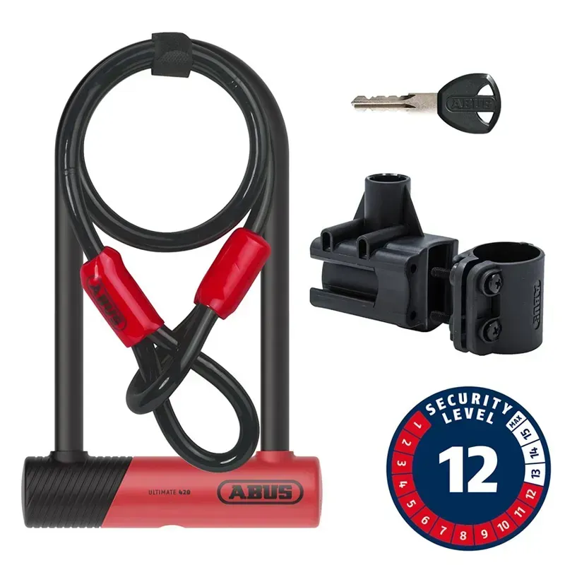 ABUS Ultimate 420K 230mm D Lock with Bracket and 120cm Cable