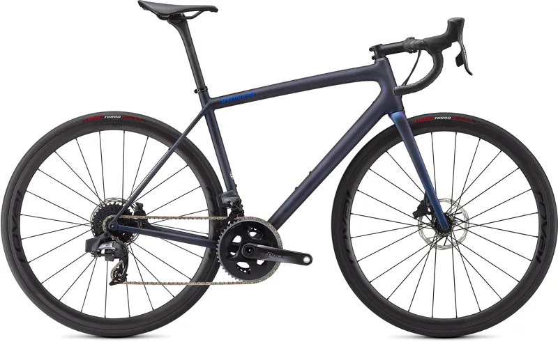 2021 Specialized Aethos Pro SRAM Force eTap AXS Road Bike - Satin Blue Murano/Carbon/Cobalt