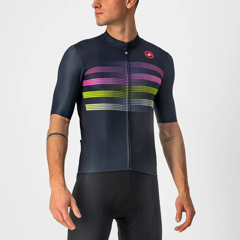Castelli Endurance Pro Mens Jersey - Savile Blue/Pink Lime - Size Small