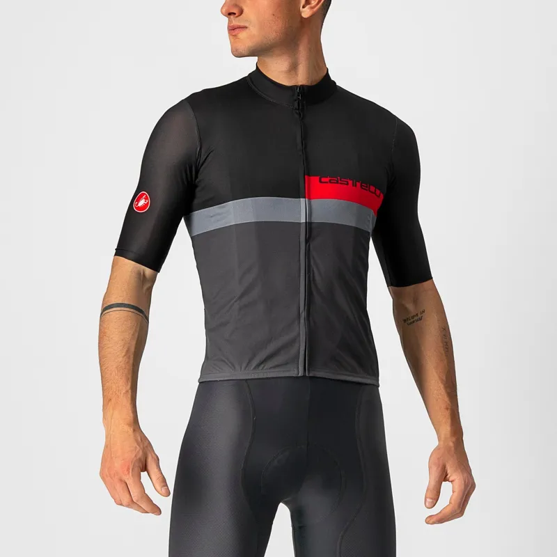 Castelli A Blocco Mens Jersey - Light Black/Red/Dark Grey - Size Medium