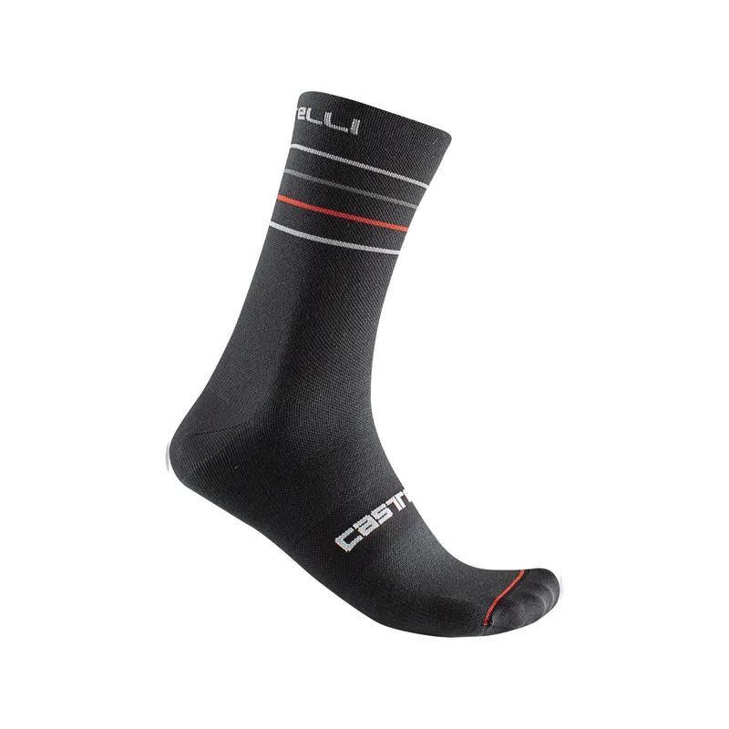 Castelli Endurance 15 Socks - Black/Silver Grey/Red