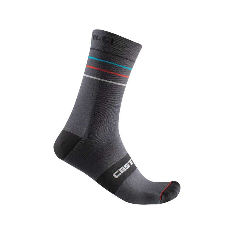 Castelli Endurance 15 Socks - Dark Grey/Sky Blue/Red