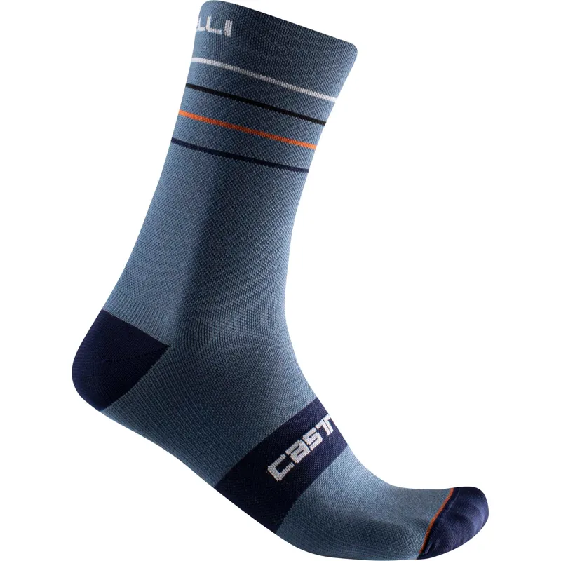 Castelli Endurance 15 Socks - Light Steel Blue/Pop Orange/White