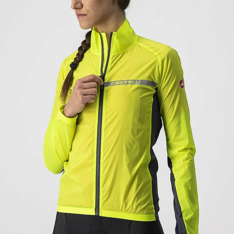 Castelli Squadra Stretch Womens Jacket  - Yellow Fluo/Dark Grey - Size Medium