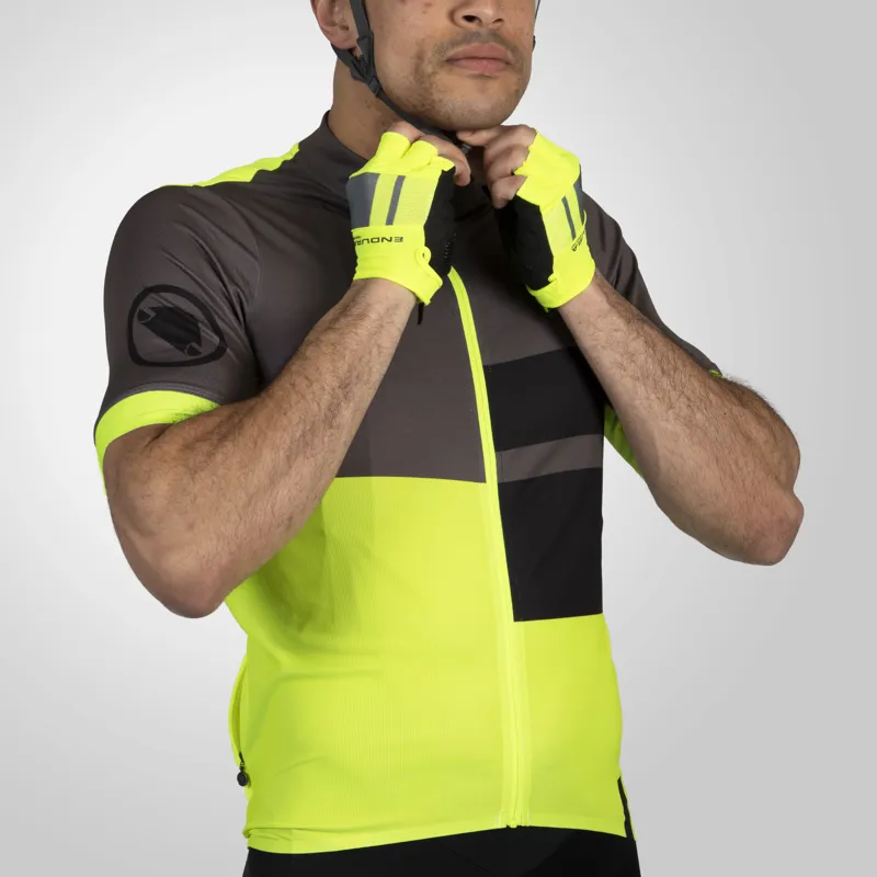 Endura FS260 Print Mens Short Sleeve Road Cycling Jersey - Hi-Viz Yellow-10