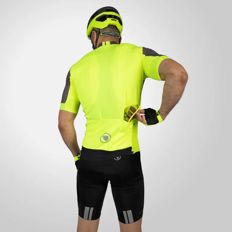 Endura FS260 Print Mens Short Sleeve Road Cycling Jersey - Hi-Viz Yellow-4