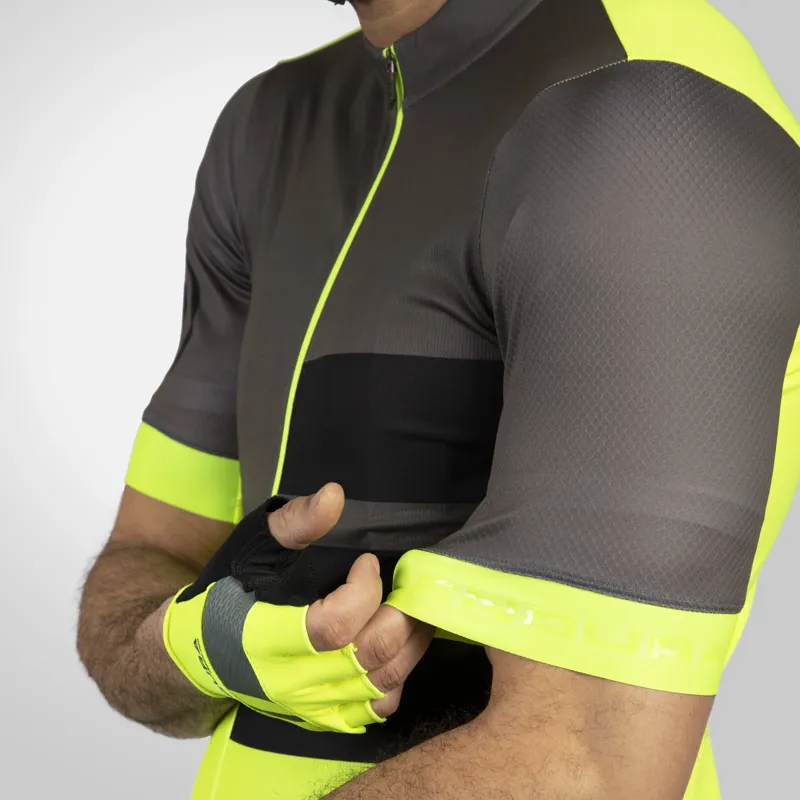 Endura FS260 Print Mens Short Sleeve Road Cycling Jersey - Hi-Viz Yellow-7