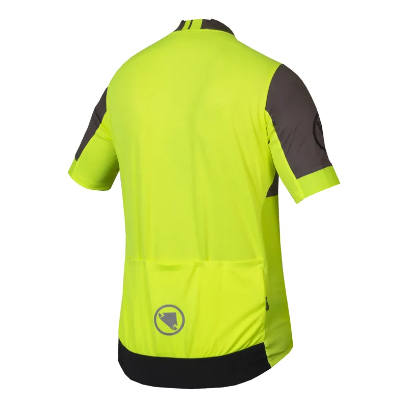Endura FS260 Print Mens Short Sleeve Road Cycling Jersey - Hi-Viz Yellow-1