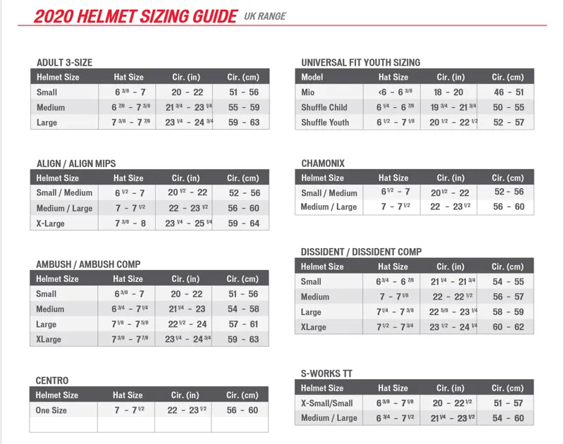 Specialised helmet sales size guide