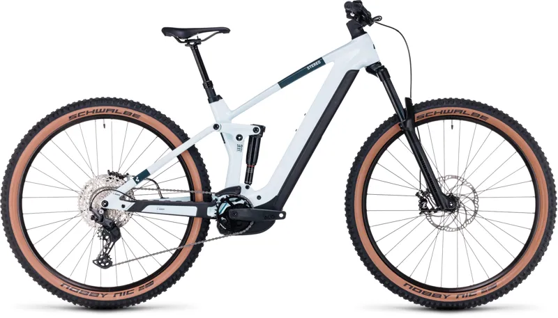 2024 Cube Stereo Hybrid 140 HPC Pro 750 Electric Mountain Bike - Frost White