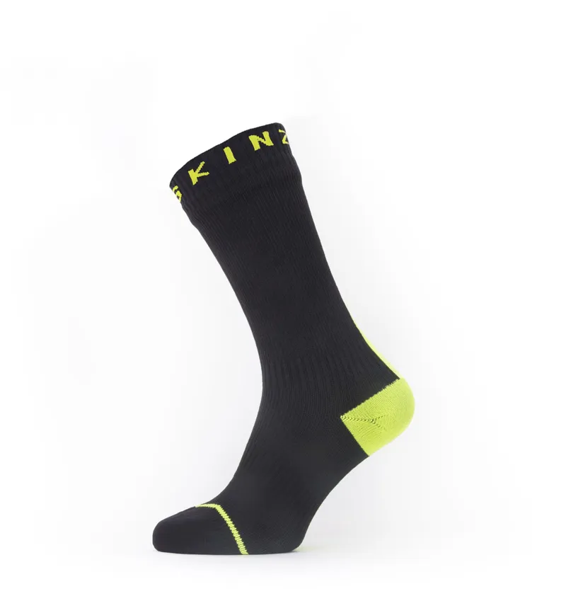 SealSkinz Waterproof All Weather Mid Length Sock with Hydrostop - Black/Neon Yellow