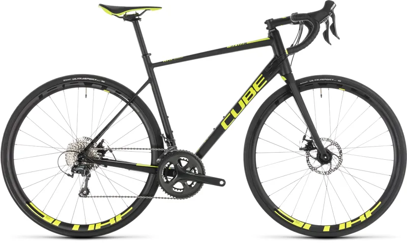 2019 Cube Attain Race Disc Mens Road Bike Black Flash Yellow