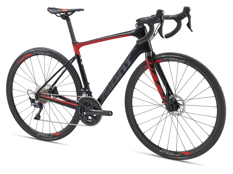 2019 Giant Defy Advanced 1 Mens Road Bike - Gloss Carbon Smoke/Red-1