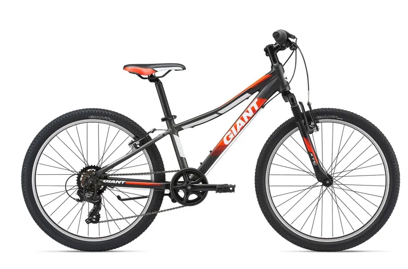 2018 Giant XTC Jr 2 24in Kids Mountain Bike Charcoal Neon Red White