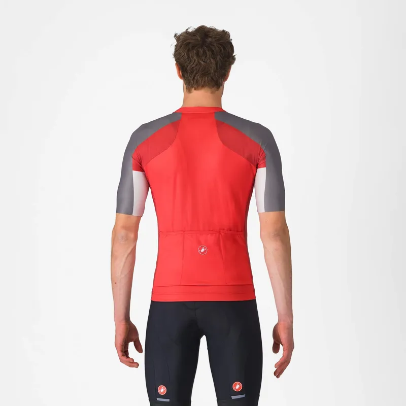 Castelli Entrata 6 Mens Short Sleeve Jersey - Red/Smoky Grey-4