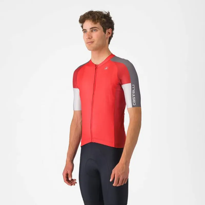 Castelli Entrata 6 Mens Short Sleeve Jersey - Red/Smoky Grey-5