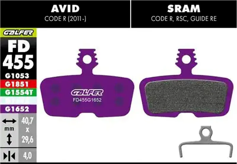 Galfer E-Bike Disc Brake Pad - Avid Code R/SRAM Code R/RSC/Guide RE-1
