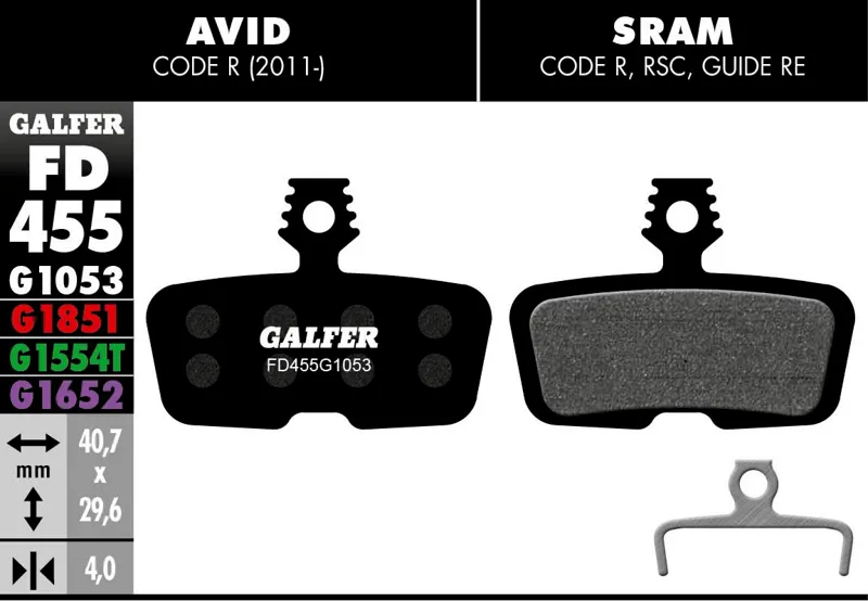 Galfer Pro Bike Disc Brake Pads Avid Code R/SRAM Code R/RSC/Guide RE-1