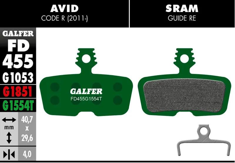 Galfer Pro Bike Disc Brake Pads Avid Code R/SRAM Code R/RSC/Guide RE-2