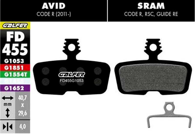 Galfer Standard Bike Disc Brake Pad Avid Code R/SRAM Code R/RSC/Guide RE