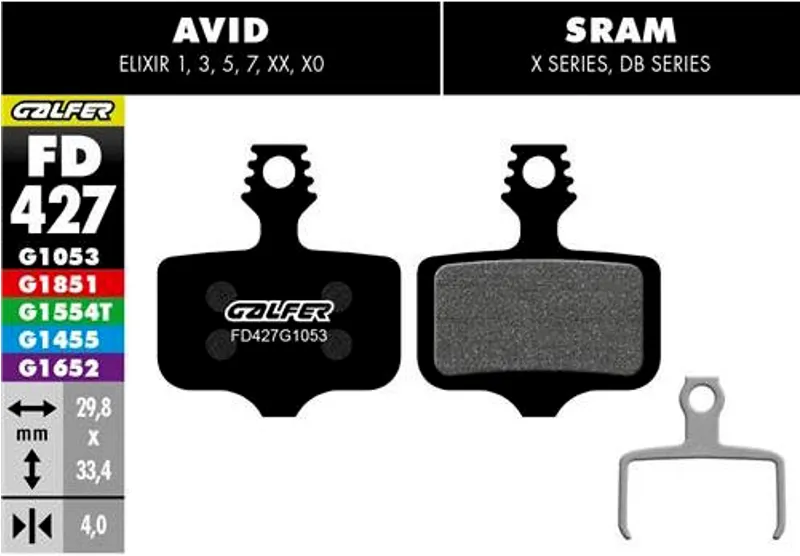 Galfer Standard Bike Disc Brake Pad Avid Elixir/SRAM XX