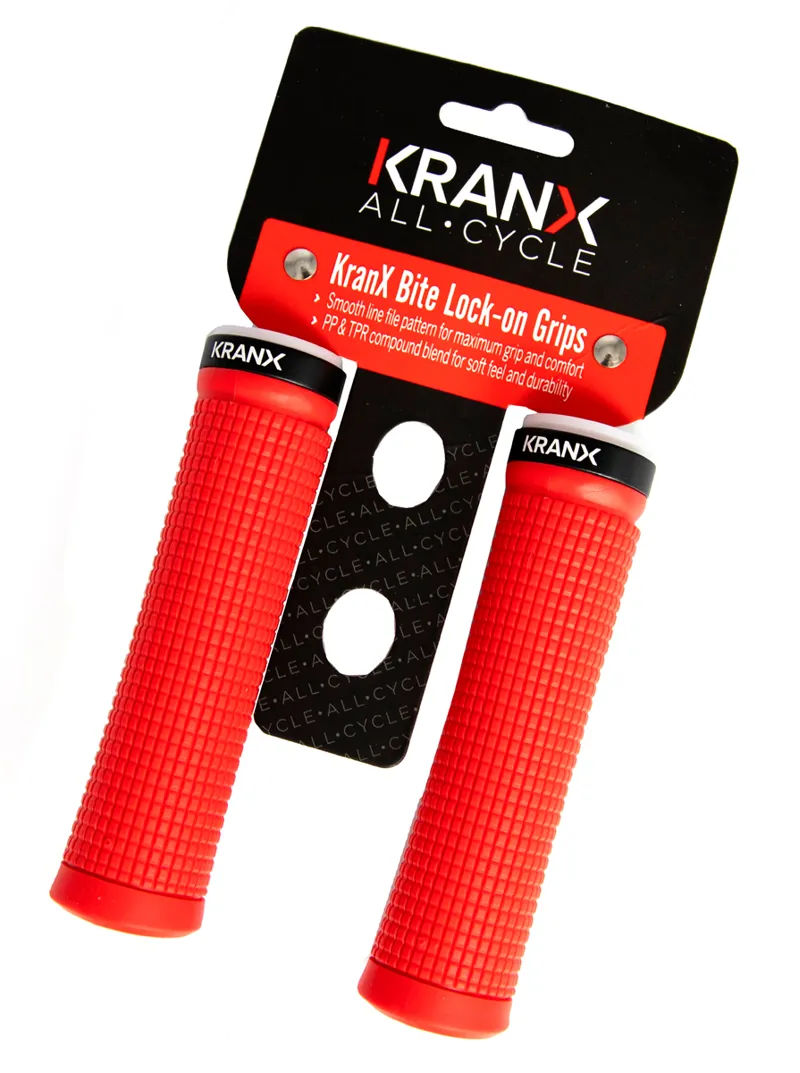 KranX Bite Lock-On Bike Handlebar Grips - Red