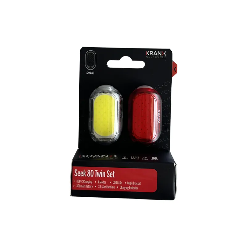 KranX Seek 80 USB Rechargeable Bike Light Set - Black-3