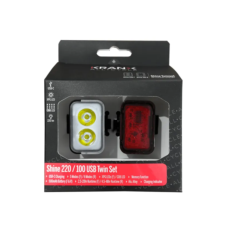 KranX Shine 220/100 USB Rechargeable Bike Light Set-3