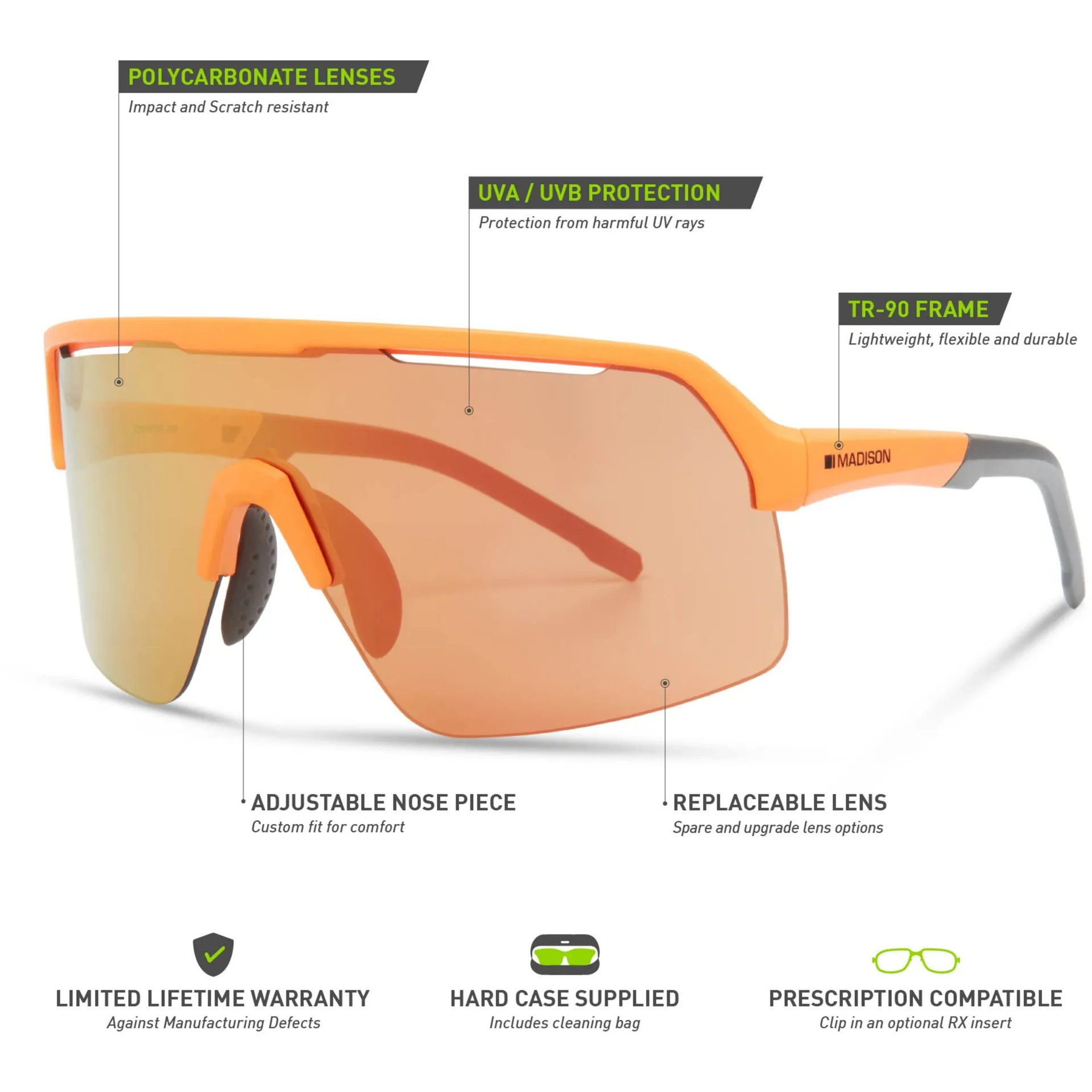 Madison Crypto Air Mango Orange Sunglasses 3 Lens Pk Fire Mirror