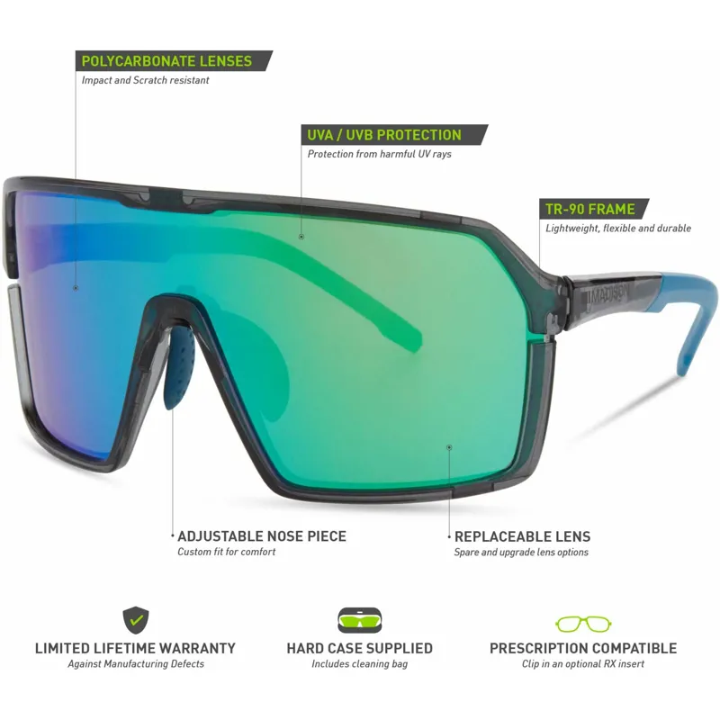 Madison Crypto Crystal Gloss Smoke Sunglasses - Green Mirror Lens-7