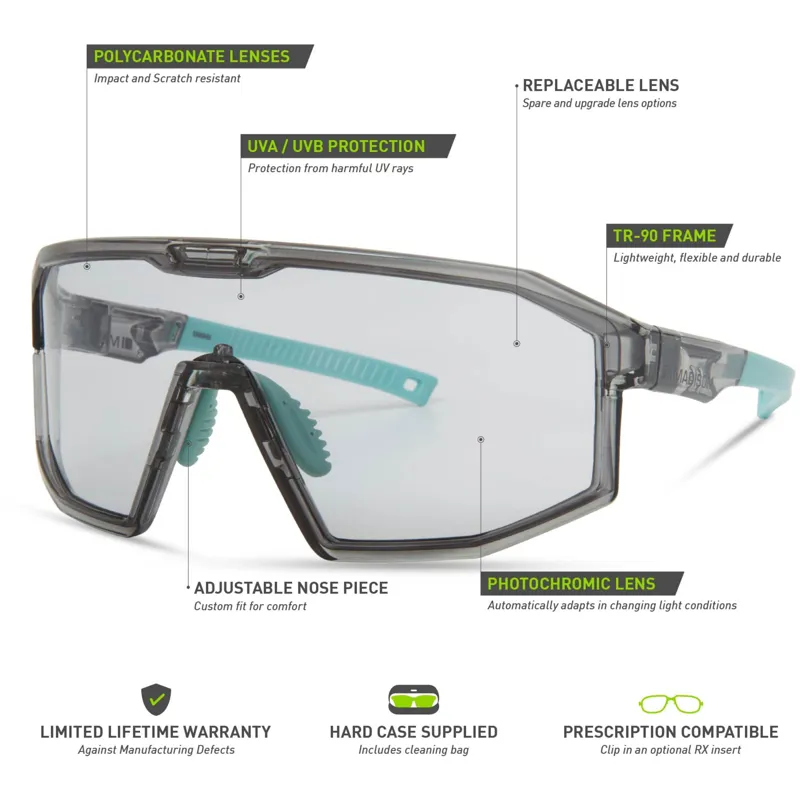 Madison Enigma Crystal Gloss Smoke Sunglasses Photochromic Cat 1-3 Lens-5