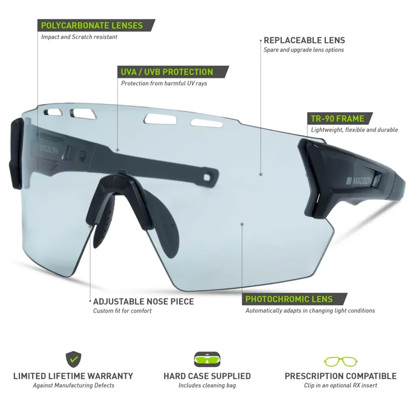 Madison Stealth Matte Black Sunglasses - Photochromic Cat 1-3 Lens-2