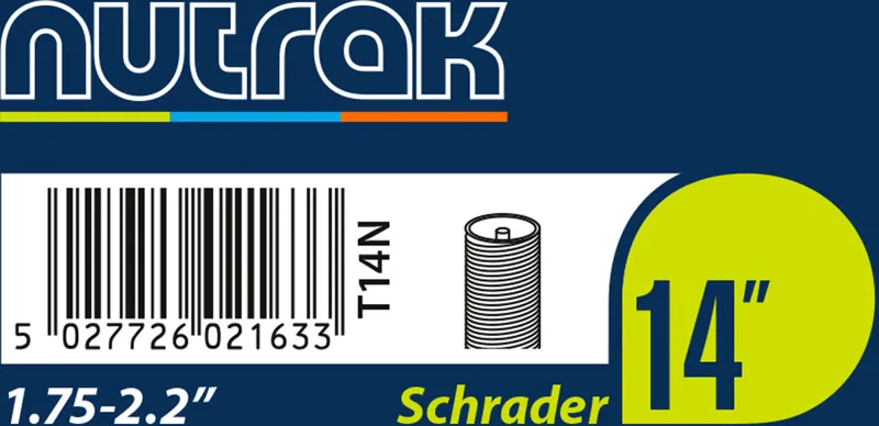 Nutrak 14 x 1.75 - 2.125 inch Schrader Inner Tube - Black