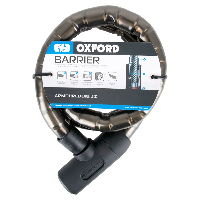 Oxford Barrier Armoured 1.4m x 25mm Cable Bike Lock - Smoke-3