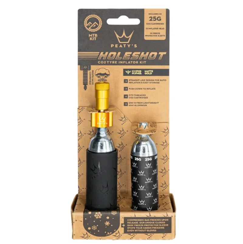 Peatys Holeshot CO2 Mountain Bike Tyre Inflator 25g - Gold