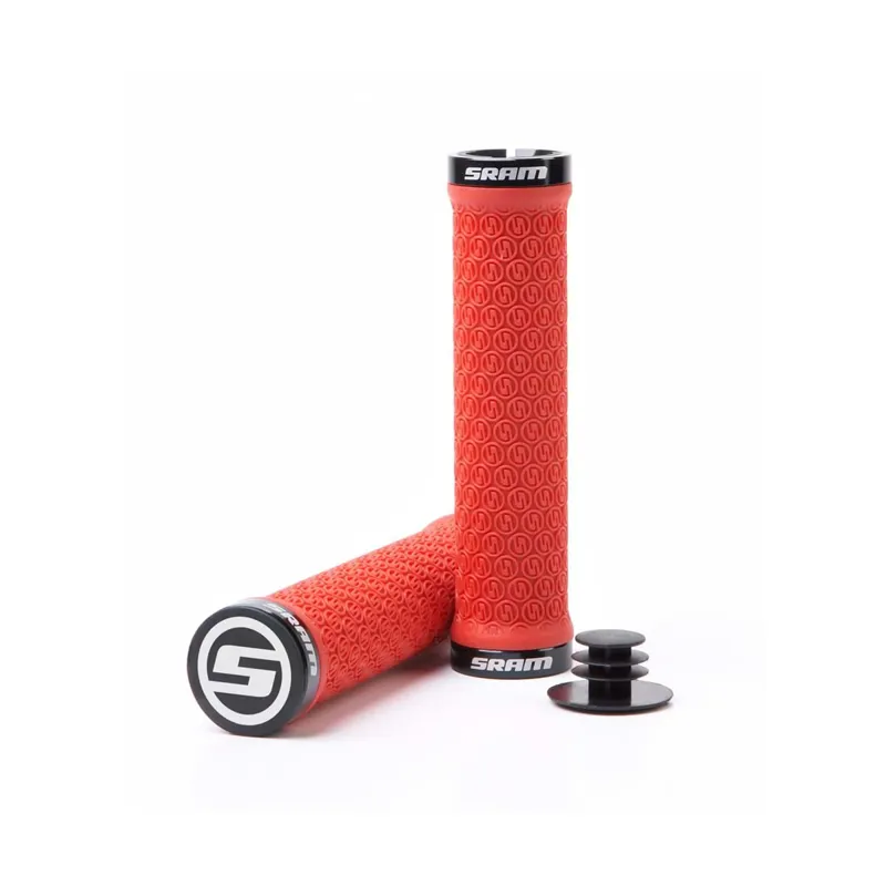 SRAM Locking Handlebar Grips with 2 Clamps and End Plugs - Red