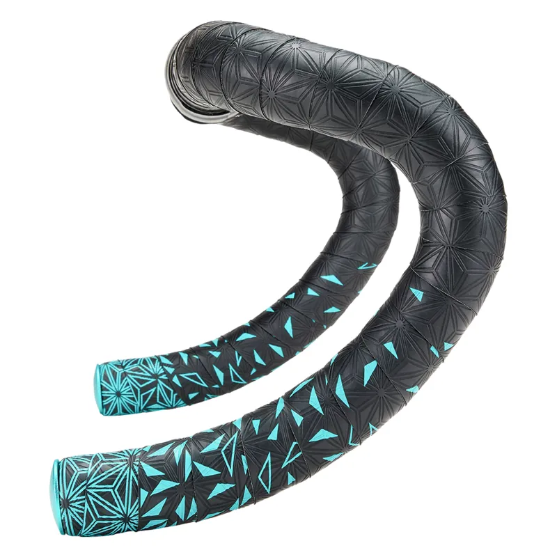 Supacaz Sticky Kush Star Fade Bar Tape - Celeste and Ano Celeste Plugs