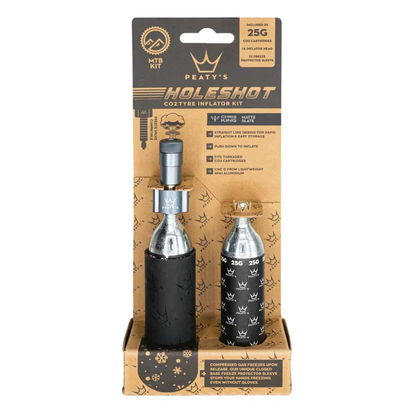 Peatys Holeshot CO2 Bicycle Tyre Inflator MTB 25g - Silver